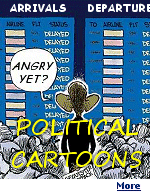 Political cartoons have two elements:  caricature, which parodies the individual, and allusion, showing the situation into which the individual is placed.